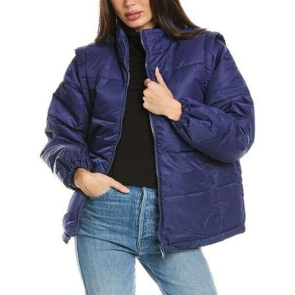 Zip-Off Sleeve Puffer Jacket XS Navy Nylon/Poly WeWoreWhat New Coat